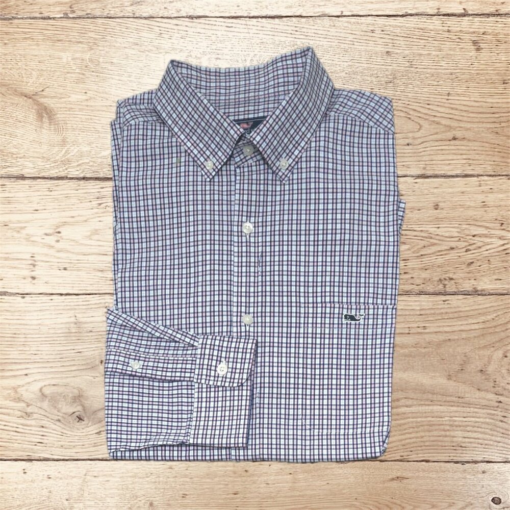 Vineyard Vines Men's Tucker Shirt Blue White Check L Regular Fit Classic